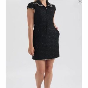 Ellen Tracy Black Textured Mini Dress